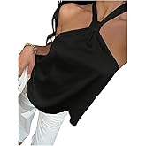 SOLY HUX Women's Summer Halter Tops Silk Satin Tie Backless Sleeveless Going Out Top