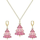 RLHRNDE Christmas Tree Necklace Earrings Set for Women Fashion Enamel Metal Xmas Tree Dangle Earrings Hypoallergenic Christmas Tree Pendant Necklace Christmas Holiday Jewelry Gift
