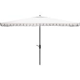 SAFAVIEH Outdoor Valance 6.5x10ft Patio Umbrella, 10 ft PAT8306E | Patio Umbrella, 10 ft Canopy, Aluminum, 6 Ribs, Assembly Required, Polyester, Patio Outdoor