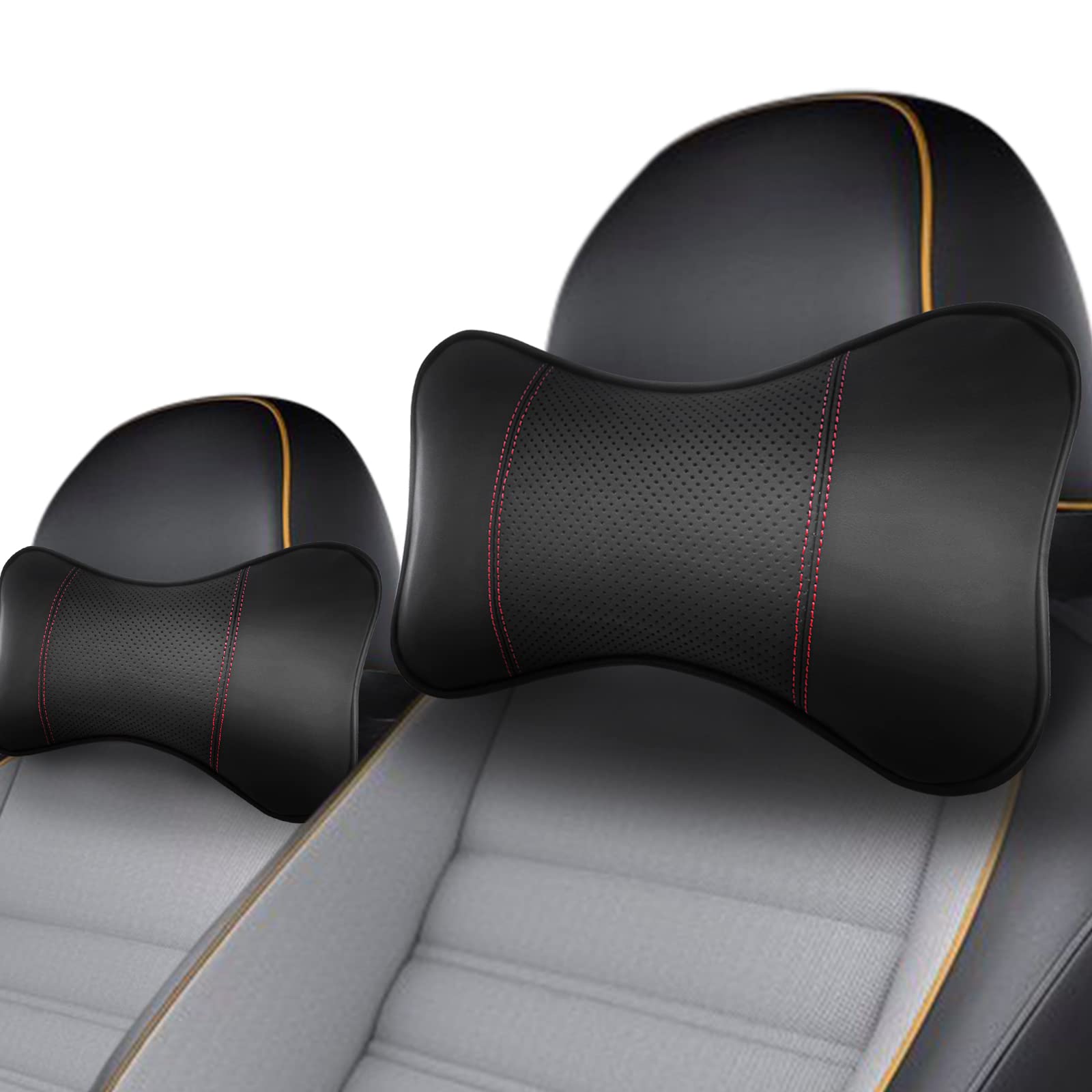 2 Pack Car Neck Pillows, Hysami Adjustable Memory Foam Genuine Leather Headrest Pillows, Comfortable Neck Support Pillows for Adults and Children