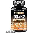 VITBOOST Vitamin D3 K2 Complex - Easy to Swallow - Vitamin D (D3) 5000 IU (125 mcg) & K2(MK-7) 90 mcg | Non-GMO | Gluten-Free