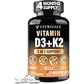 VITBOOST Vitamin D3 K2 Complex - 5000 IU (125 mcg) D3 &amp; K2 (MK-7) 90 mcg | Easy to Swallow Vitamin D | Non-GMO | Gluten-Free | USA Made, 3rd Party Tested, 120 Capsules