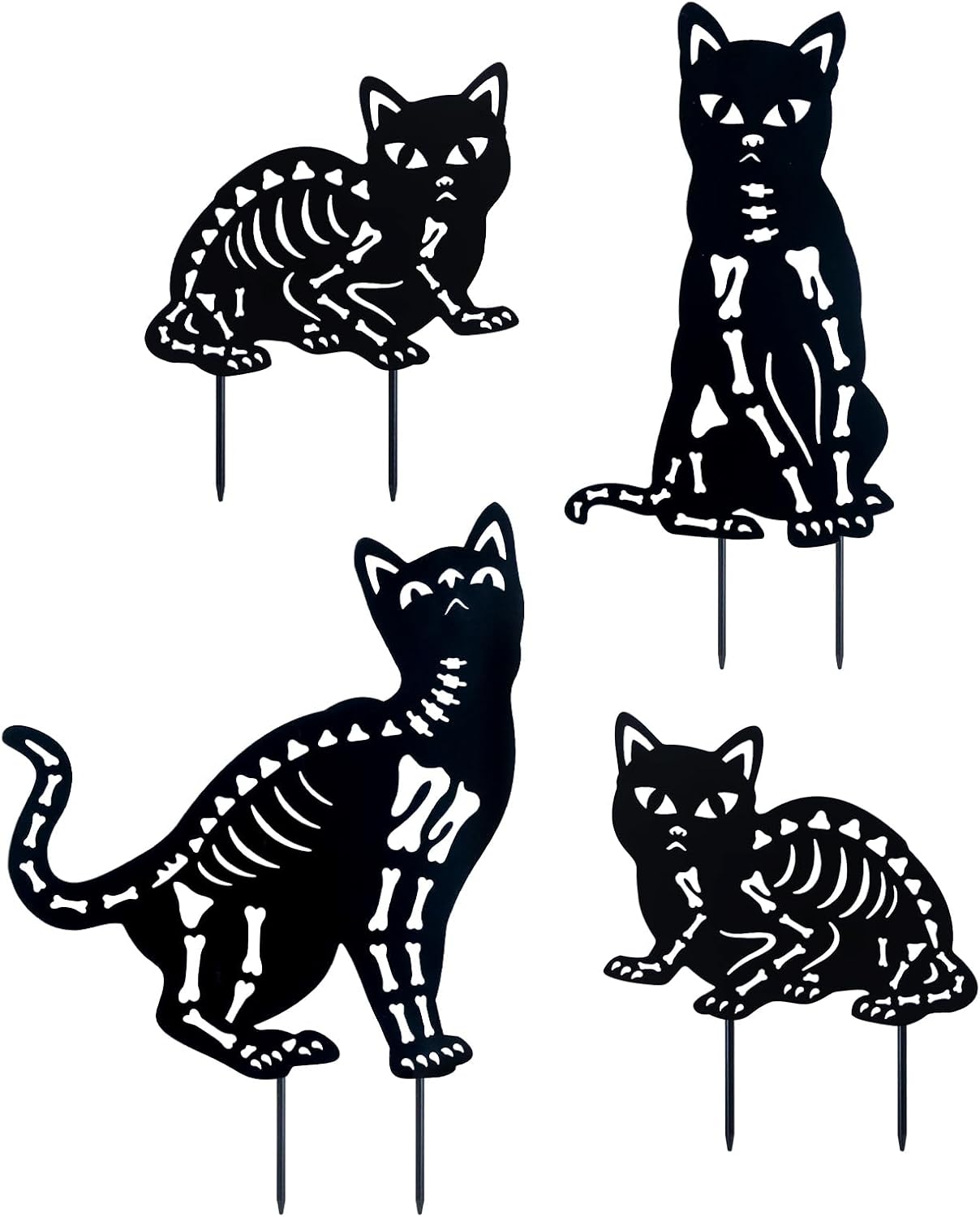 Decorative Garden Stakes - hogardeck Halloween Decorations Outdoor, Set of 4 Metal Cat Stakes Garden Decor Black cat Silhouette Stake Halloween Outdoor Statues, Yard Art Animal Halloween Decor for Lawn Patio