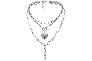 AILUOR Cool Punk Chunky Chain Statement Necklace for Women Girls Heart Shaped Photo Locket Pendant Layered Choker Necklace Je