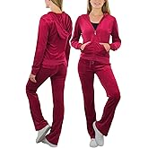 ToBeInStyle Women’s Velour Tracksuit Zip Up Hoodie Jacket & Matching Pants Set