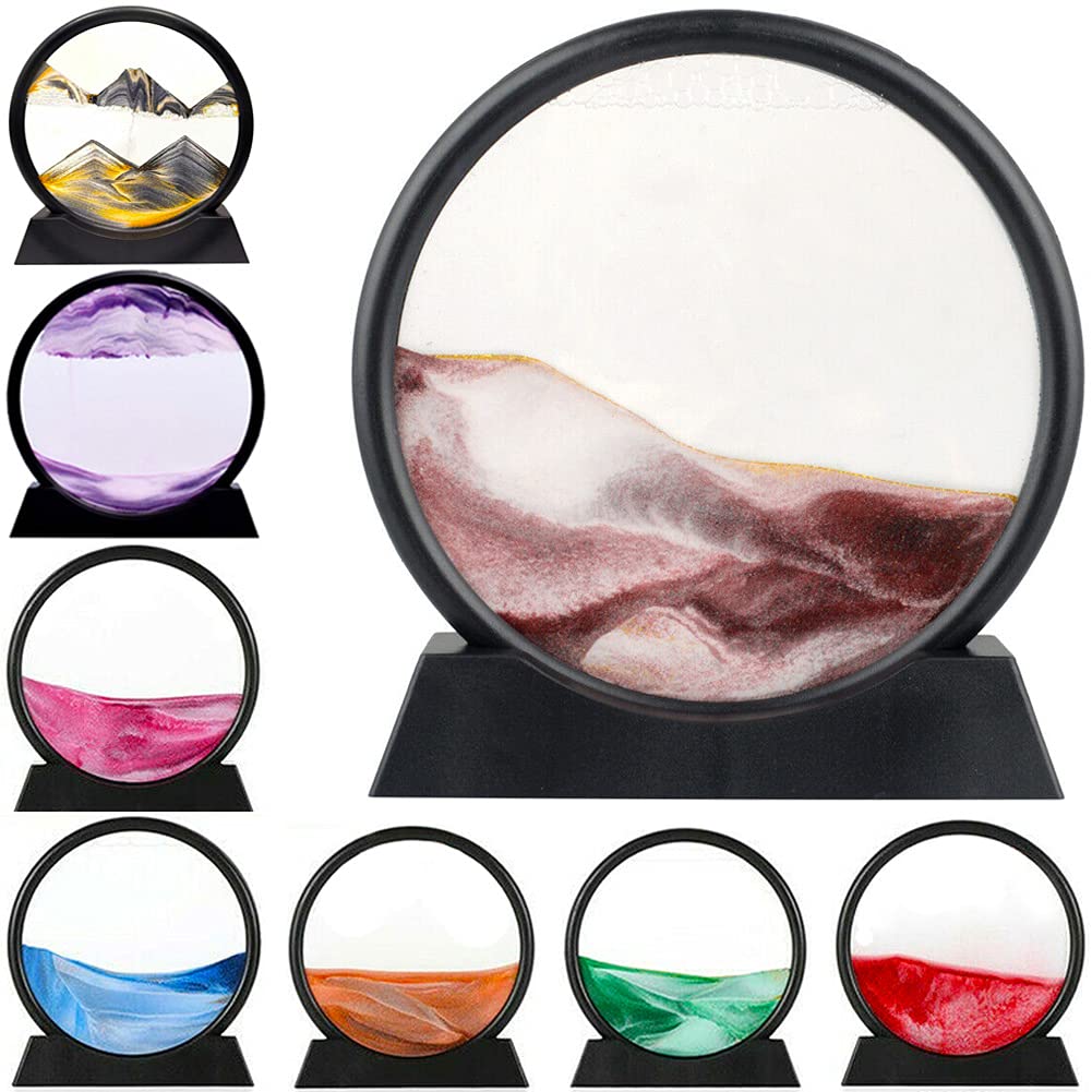 LINPING Flowing Sand Painting,Moving Sand Art Picture Round Glass 3D Deep Sea Sandscape in Motion Display Flowing Sand Frame, Home & Office Desktop Decorations (12 Zoll, Brown) โ image 1