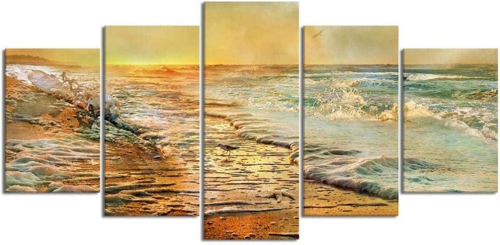 Fbysh Leinwanddrucke 5 Stuck Wandkunst Strand Sonnenaufgang Sonne