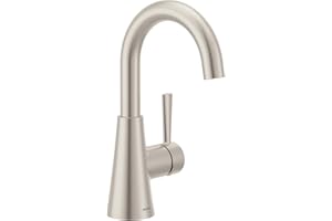 Moen 84021SRN Ronan One-Handle Single Hole Modern Bathroom Sink Faucet with Optional Deck Plate and Spring-Loaded Drain Assem