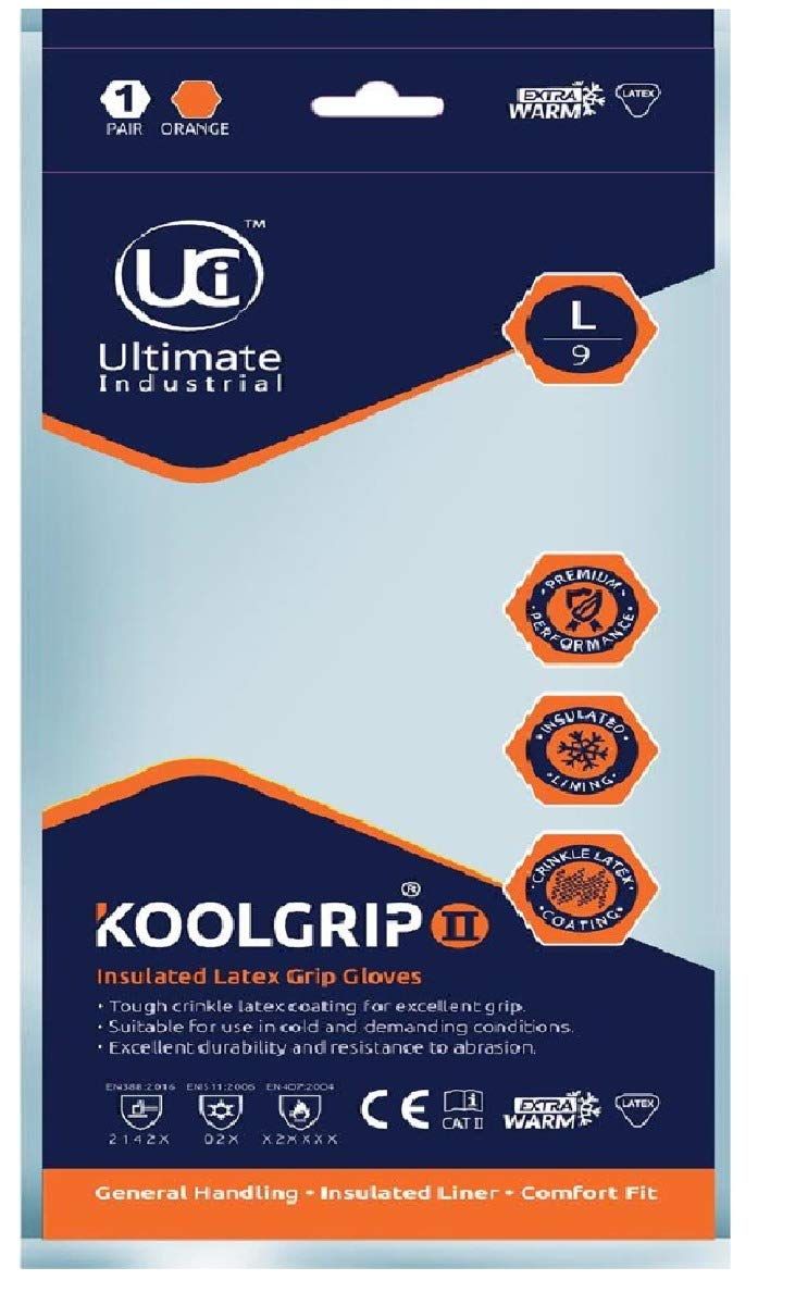 UCI Koolgrip-II Thick Latex Palm Coated Gloves - Orange Hi-vis - X Large - 1 Pair, XL (Pack of 2) - Image 4