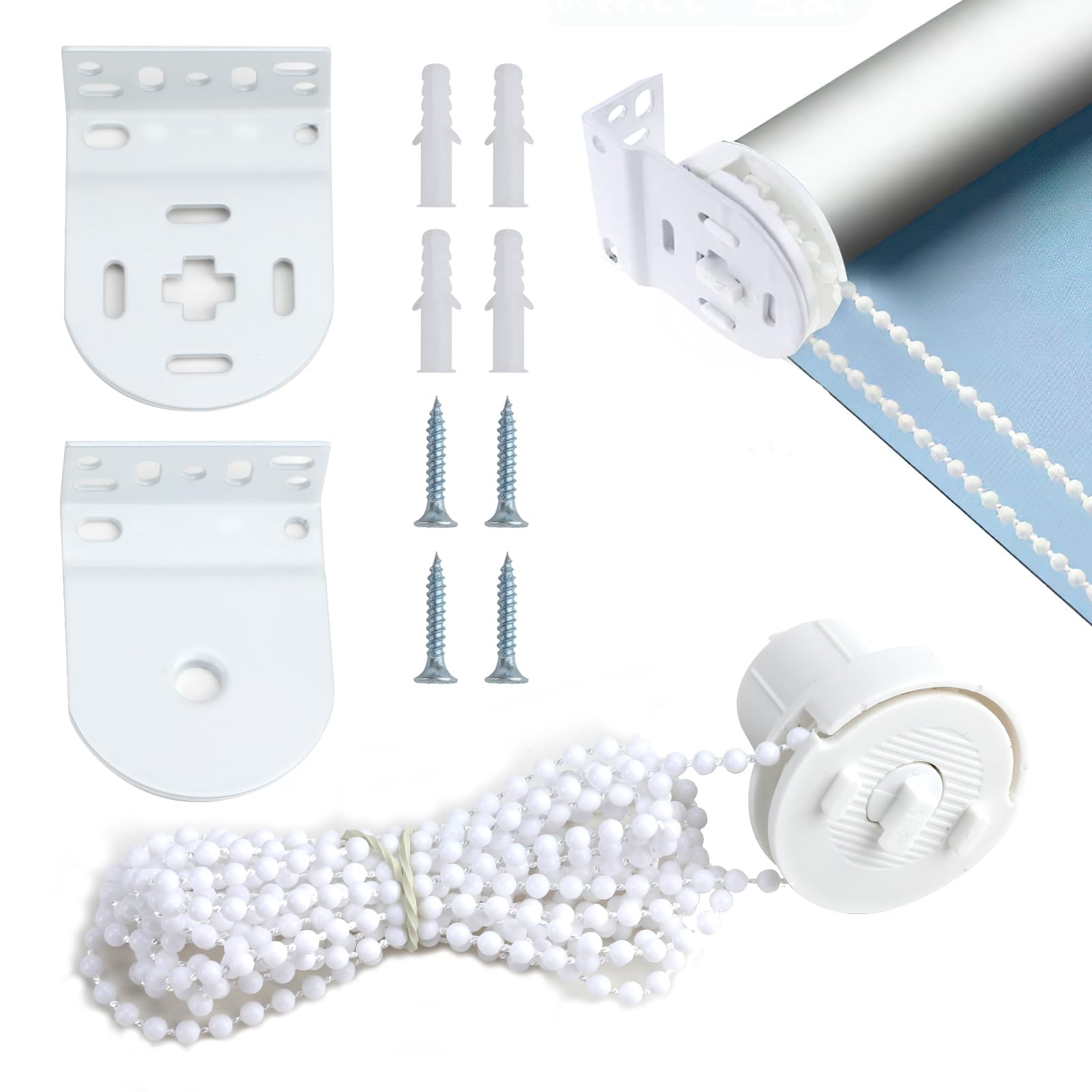 32mm Roller Blind Fittings, Roller Blind Brackets Roller B lind Repair Kit Roller Bli nd Accessories R oller Blind Spares Replacement Repair Kit with Beaded Chain for Curtain Rods