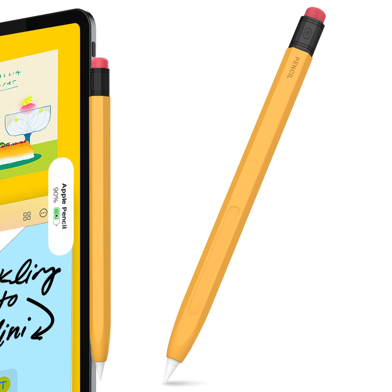 AhaStyle Classic Pencil Case for Apple Pencil 2nd Gen & Pro, Silicone Protective Sleeve, Compatible with Magnetic Charging and Double Tap (Yellow)