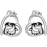 MONGAS Penguin Earrings Sterling Silver Penguin Stud Heart Earrings Cute Animal Jewelry Gifts for Women