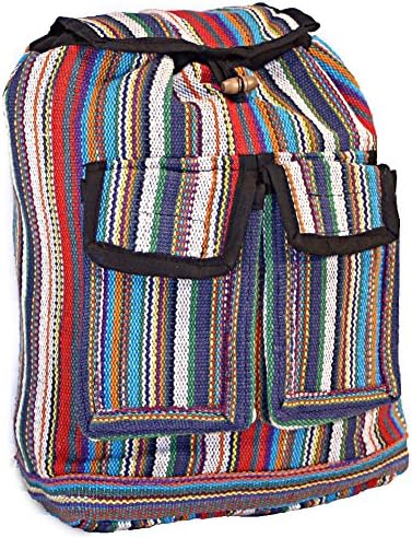 Multicolored Striped Boho Hippie Mini Backpack Purse (White)