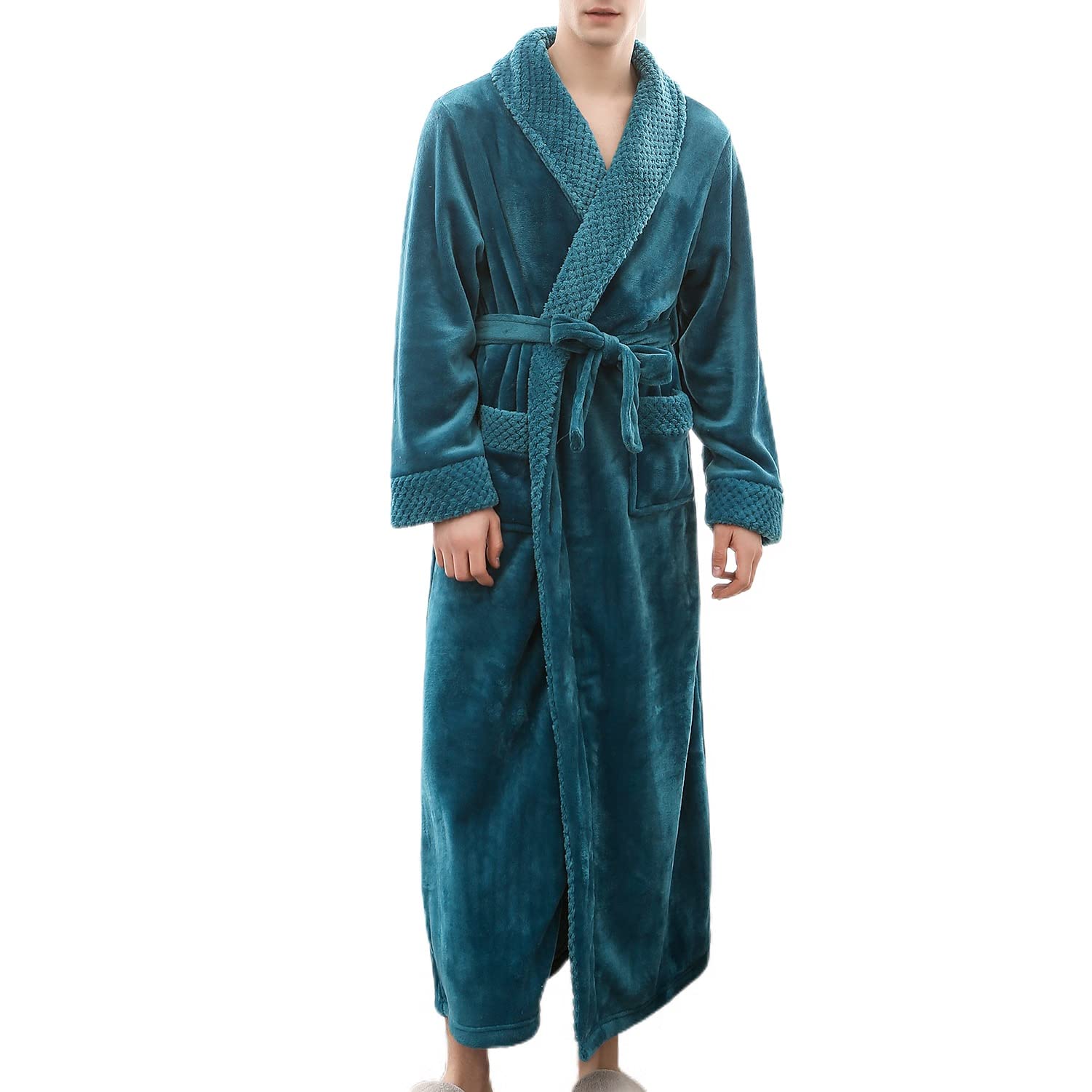Bath Robes For Men Lu's Chic Men's Fuzzy Bath Robe - Warm Fluffy Zip-Up Fleece Robe With Pockets Navy L-XL Plush Bathrobe For Men