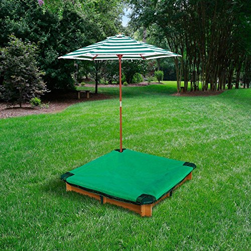 Gorilla Playsets 3-3/4 ft. x 3-3/4 ft. x 8 in. Square Interlocking Durable Sturdy Kids Play Set Sandbox with Cover and Umbrella