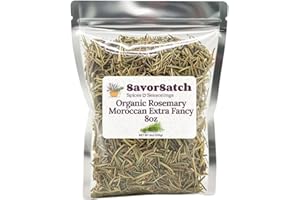 SavorSatch Rosemary Moroccan Extra Fancy - 8oz Resealable Pouch | USDA Certified Organic, Allergen-Free, Non-GMO, Kosher | Mediterranean Herb, Whole Leaf | Gluten-Free for Cooking, Tea - Bulk for Restaurants, Commercial Kitchens, Cooking Enthusiasts - 8 Ounce (Pack of 1)