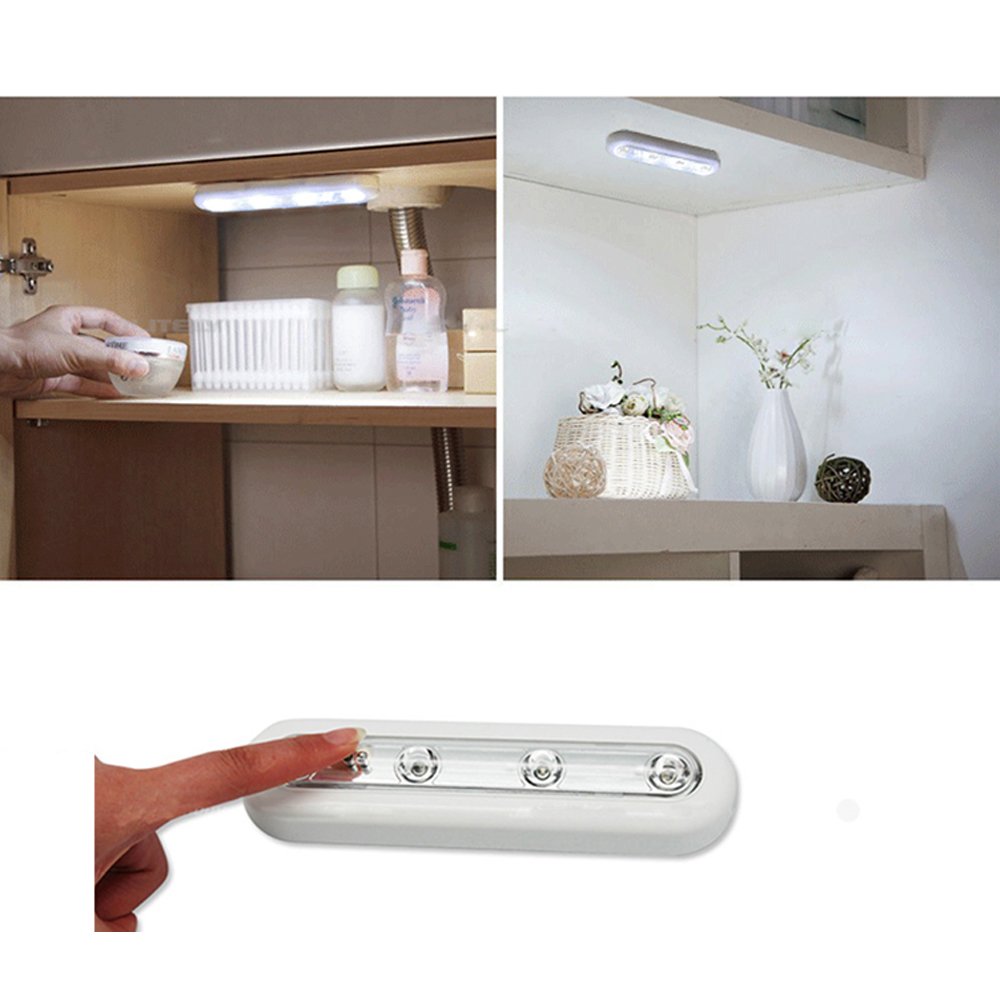 Tap Closet Lights ixaer One Touch Light, 4-led Touch Tap Light, Stick-on Anywhere Push Light, Cordless Touch Sensor LED Night Light, Battery Operated Stair Safe Lights for Closets Cabinet
