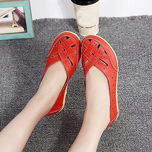 Aunimeifly Mom Comfortable Shoes Women Peas Boat Shoe Lady Criss-Cross Band Flats Hollow Out Soft Sandals Red