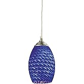 Z-Lite 131B-BN Jazz One Light Mini Pendant, Metal Frame, Brushed Nickel Finish and Blue Shade of Glass Material