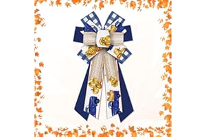 Hying Large Fall Pumpkin Bows for Wreath, Thanksgiving Wreath Bows Blue Buffalo Plaid Burlap Bow Autumn Harvest Truck Craft Bow Holiday Farmhouse Bows for Front Door Wall Fall Thanksgiving Decorations