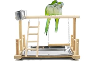 NAKLULU Wooden Bird Playground Gym Bird Toys for Budgie Birds Feeder Stand Bird Chew Toys Parrot Perches Play Stand Bird Cage (Fence),D