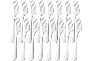 homEdge Set of 16 Stainless Steel Dessert Forks – 6.7 Inch Mirror Polished Flatware, Elegant Silver Forks for Cake, Pastry, F
