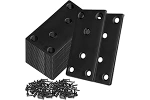 LOSYHU 20Pack 4x2 Inch Black Flat Mending Plates Flat Bracket, Stainless Steel Mending Joining Plates Repair Fixing Bracket for Wood Furniture Fence