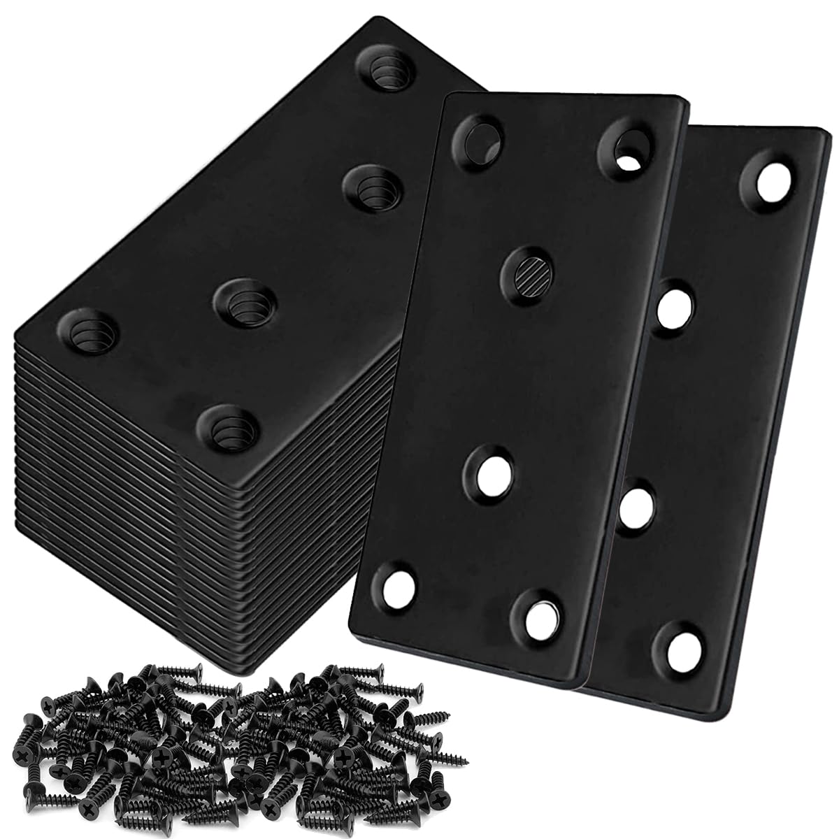 Photo 1 of LOSYHU 20Pack 4x2 Inch Black Flat Mending Plates Flat Bracket, Stainless Steel Mending Joining Plates Repair Fixing Bracket for Wood Furniture Fence