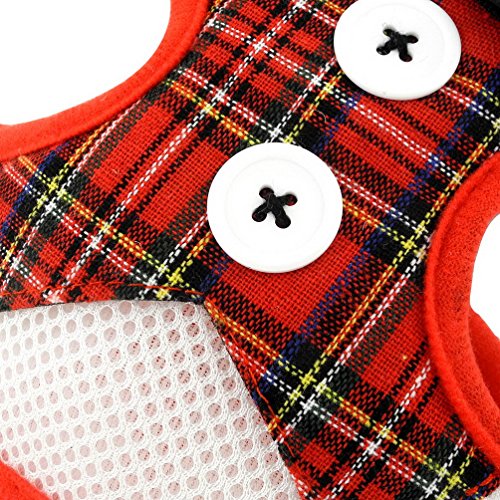 SELMAI Stylish Red Plaid Suits Mesh Dog Tuxedo Harness Vest Leash Set for Small Toy Dog Cat Puppy Adjsutable No Pull S