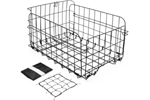 Mkuero Metal Rear Bike Basket with Liner and Adjustable Cargo Net, Waterproof for Most Mounted Bike Racks