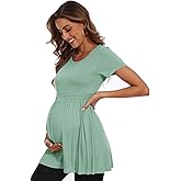 WOOXIO Women's Maternity Tops Short & Long Sleeve Pleated Waist Shirts Pregnancy Clothes