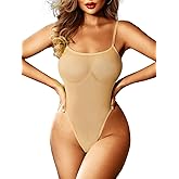 Kaei&Shi Mesh Bodysuit For Women,Spaghetti Strap Backless High Cut Sexy Body Suit,One Piece Sheer Top Rave Outfits Club Date
