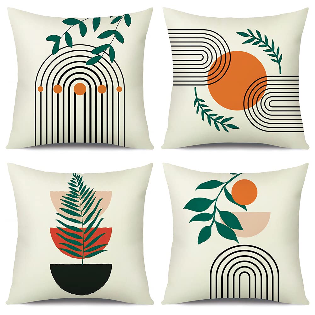 JOTOM Cushion Covers 45x45cm Soft Velvet Decorative Pillow Covers Set of 4 Modern Abstract Painting Leaf Pillowcase Throw Pillow Covers for Sofa Bedroom Couch Home Outdoor Decor (Abstract Geometry A)