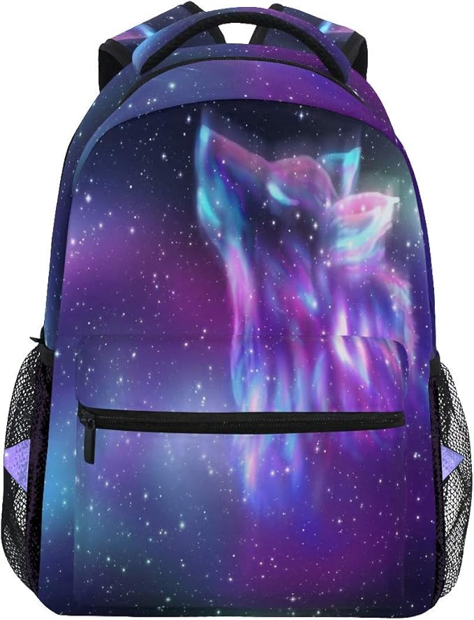 wteqofy Galaxy Wolf Animal Backpacks Space Stars Book Bag Casual Extra