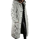 Womens Winter Knit Long Cardigan Sweater Casual Button Down Mock Neck Cardigans with Pockets Warmth Oversized Coat
