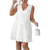 SHENHE Women's Plus Size Bow Dress Sleeveless Ruffle Hem V Neck Flowy Elegant Shift Dress