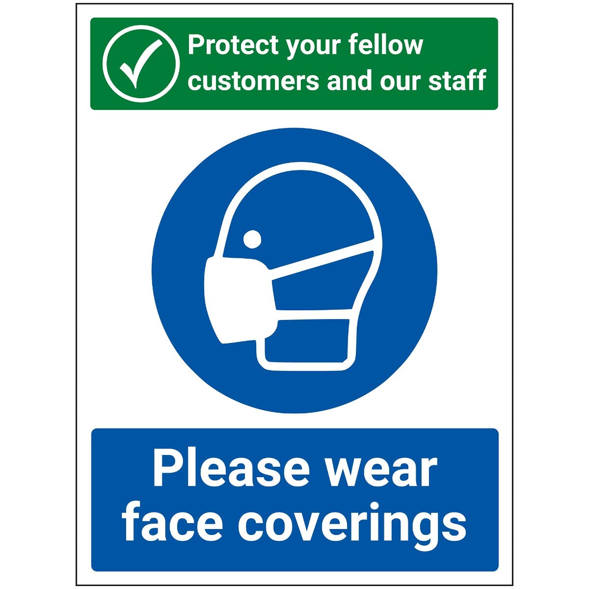 V Safety Protect Staff And Customers - Face Coverings Sign - 200mm x 300mm - 1mm Rigid Plastic