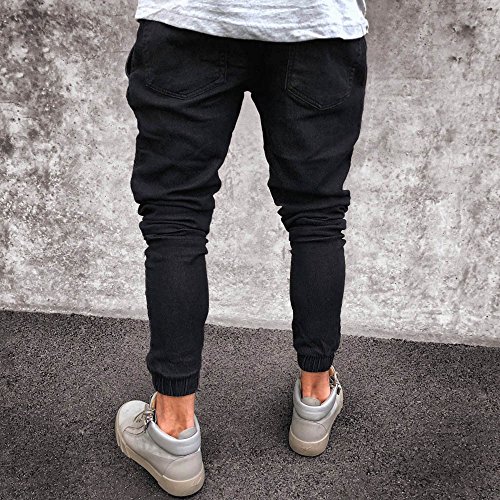 iYYVV Mens Stretchy Slim Fit Denim Pants Casual Long Straight Trousers Skinny Jeans Black