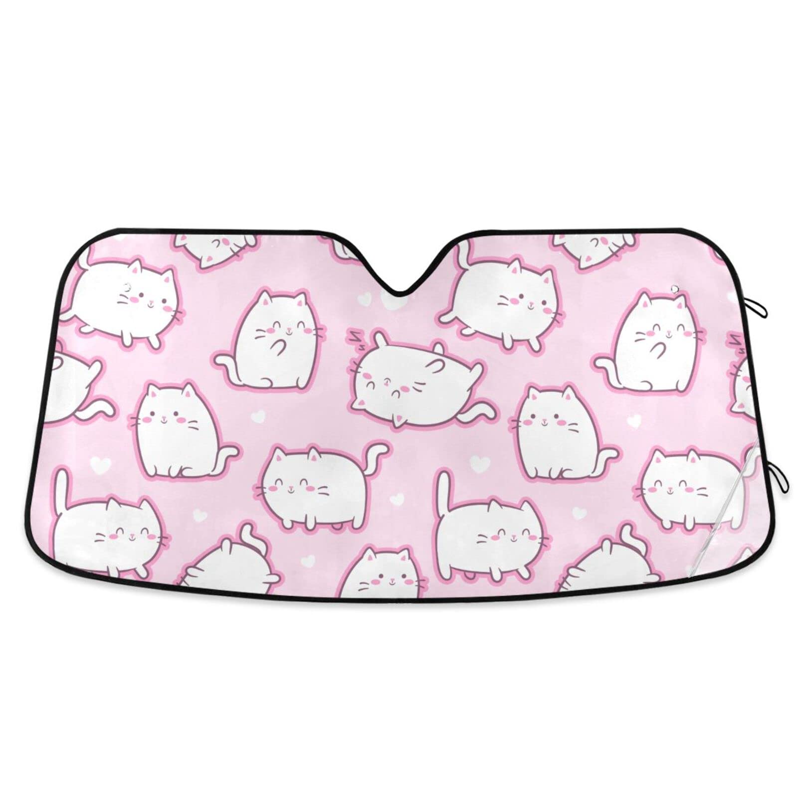 Photo 1 of Burbuja Cute Cats on Pink Car Windshield Sun Shade, Foldable Sun Visor Block UV Rays & Sun Heat, Keep Vehicle Cool, Universal Fit for Most Cars, 53x23.5 in
