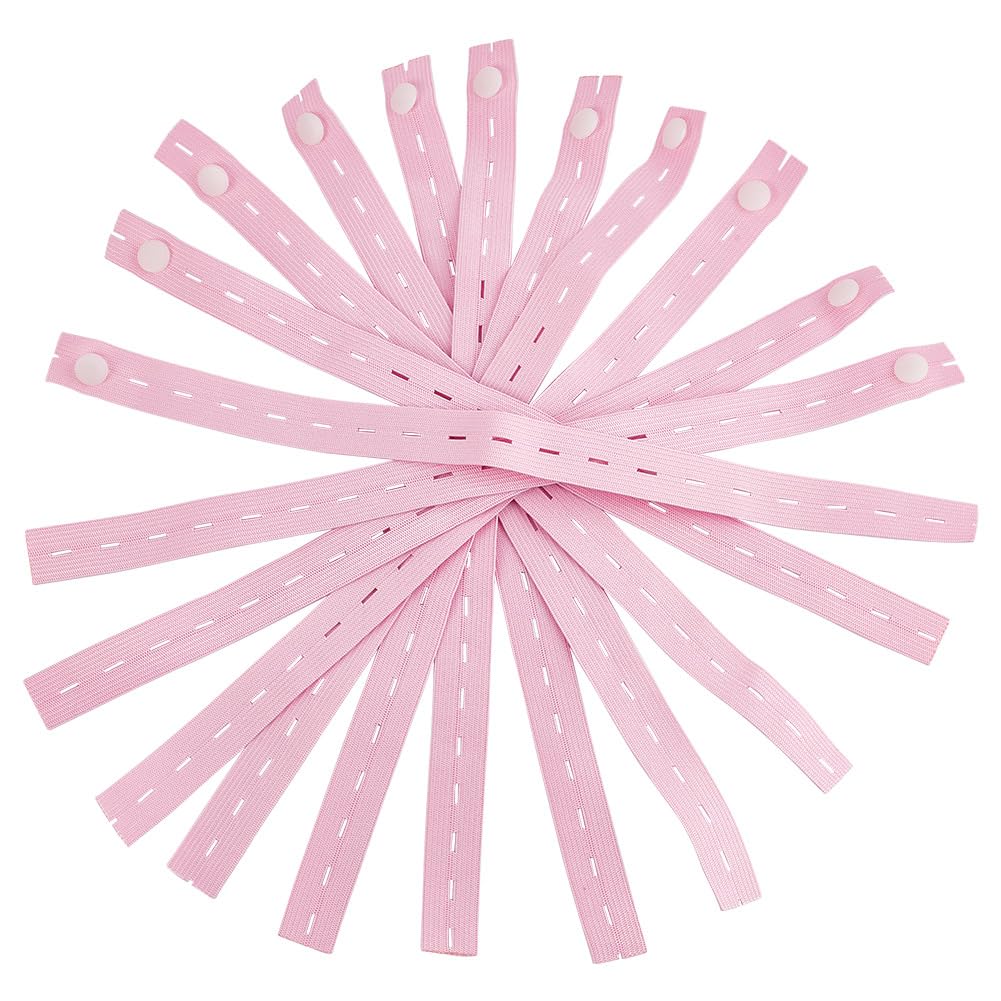 DELORIGIN 30pcs Pink Elastic Bands for Crafts, Bed Sheet Organizer Bands Adjustable Clothing Storage Strap Closet Organizer for Bed Sheet Elastic Band with Buttonholes for Crafts Sewing Belt Storage