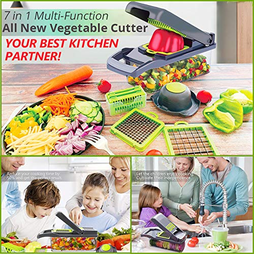 Vegetable Chopper, Onion Chopper Mandoline Slicer Cutter Interchangeable Blades with Durable Fruit Slicer Cutter Container for Cooking Tools (Green)