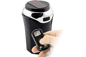 Car Ashtray with Removable Lighter and Blue Light LED and Lid, Detachable and Portable (Classic Silver)