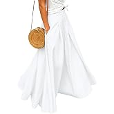 HOTIAN Women's Plaid Gingham Maxi Skirt High Waisted Flowy A-Line Ruffled Pleated Flared Swing Long Skirt