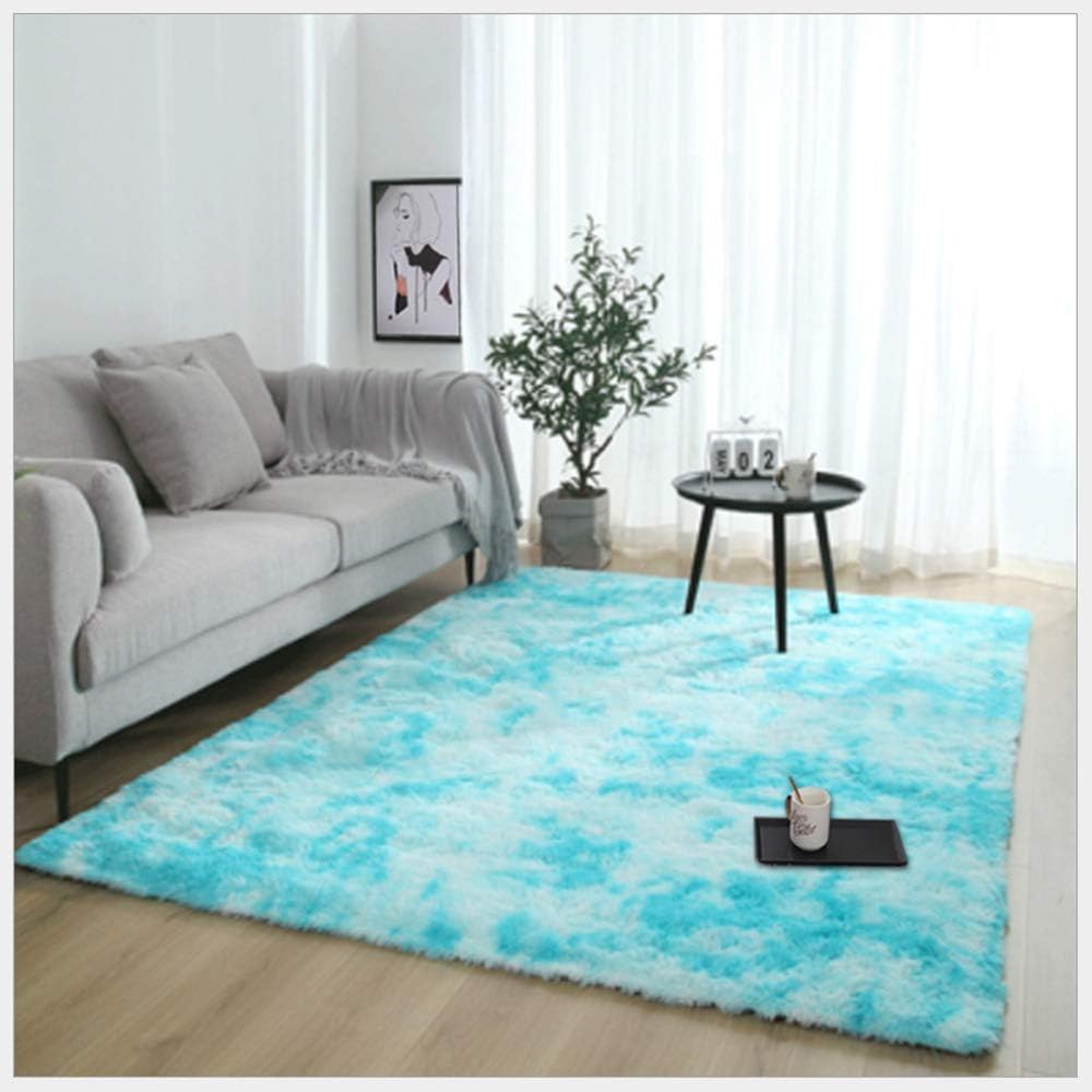RUNYA Rug Living Room Large Soft Faux Fur Sheepskin Area Rug Modern Shaggy Carpet Blue 2.6ft x 5.2ft