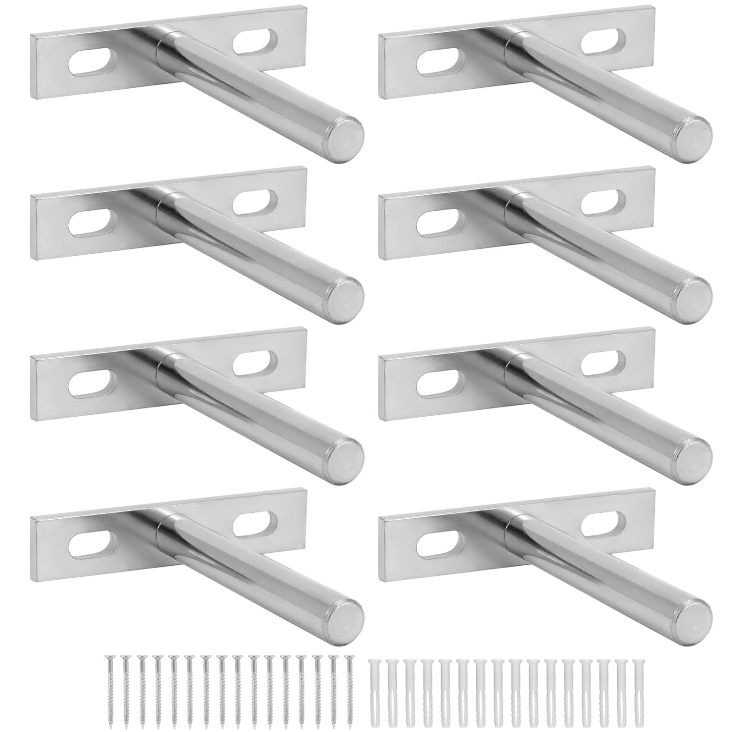 QWORK® 8 Pack Floating Shelf Bracket - 3 Inch 75 mm - Heavy Duty Hidden Concealed Wall Shelf Brackets with Mounting Screws