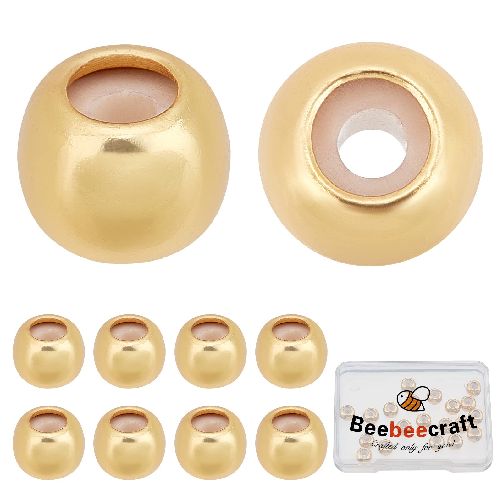 Beebeecraft 1 Box 20Pcs 7x5mm/0.28x0.08in Silicone Slider Beads 18K Gold Plated Stopper Beads Insert Rubber Stopper Positioning for DIY Jewelry Making (Rubber Hole: 0.08 inch/2mm)