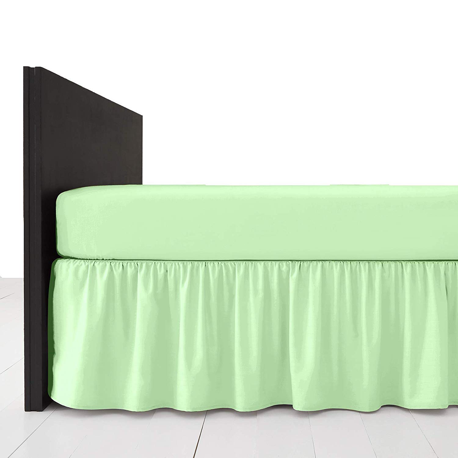 R&Z Plain Dyed Pollycotton Frilled Bed Base Valance Sheet (Mint, Double) — image 1