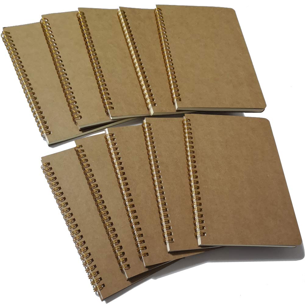 Softcover Spiral Notebook/Spiral Journal, Square Grid Notebook, 10 Notebooks Per Pack, A5, 8.5" x 5.7", Brown