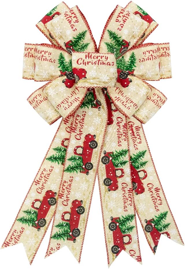 Bows & Ribbons - LANGFON Large Christmas Wreath Bows, Christmas Red Truck Buffalo Plaid Bows for Wreaths - Large Burlap Tree Topper Bows for Christmas Front Door Wreath Decorations Indoor Outdoor…