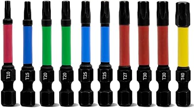 Meccion Torx Screwdriver Bit Set 10pc 50mm T10 T15 T20*2 T25*2 T27 T30*2 T40